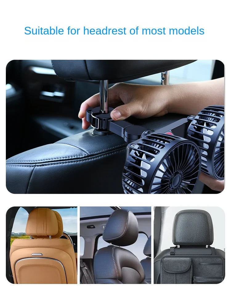 Car mounted rear electric fan with USB interface for car use, 12V 24V, large truck interior, rear seats, silent and powerful