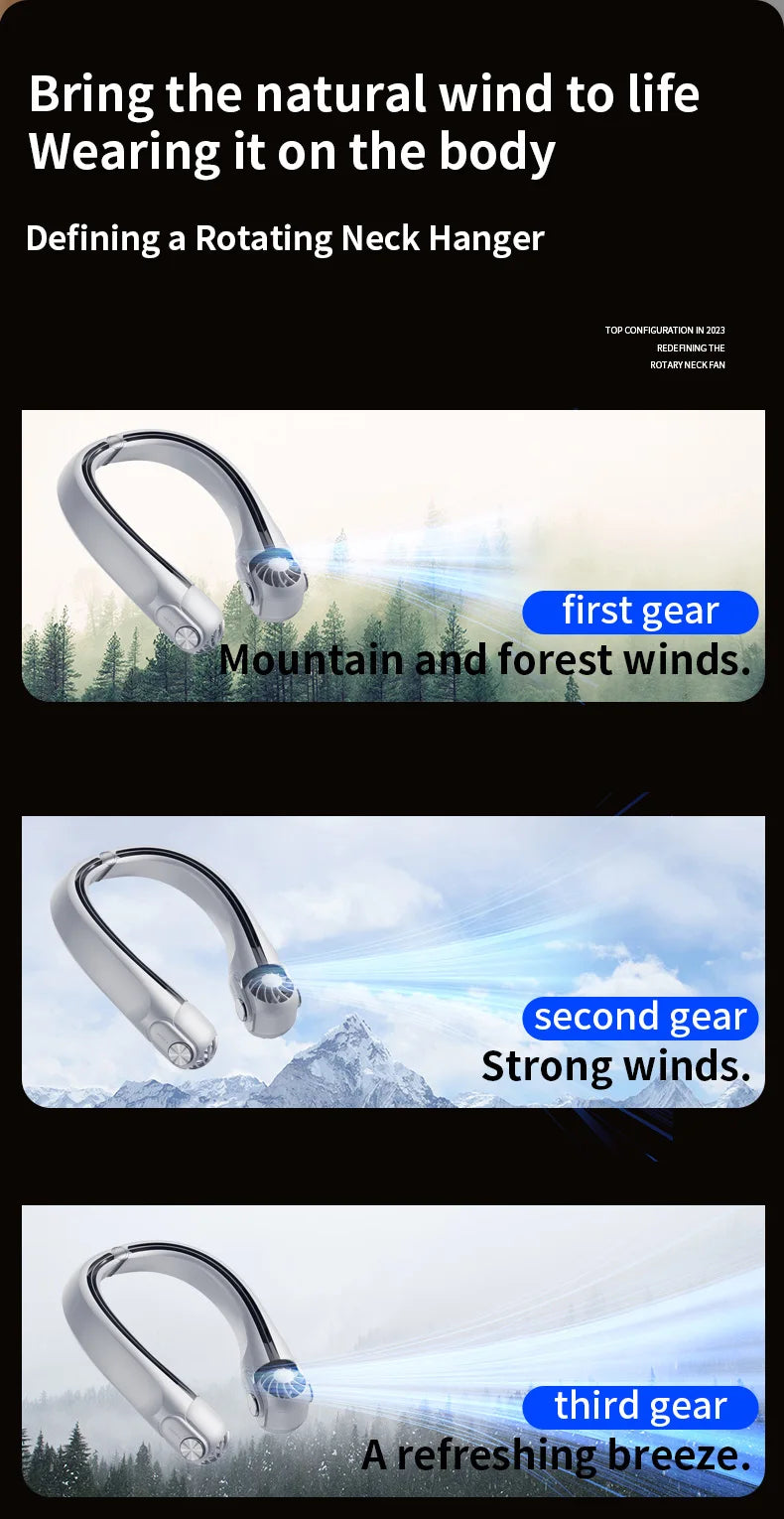 USB Rechargeable Rotor Neck Hanging Portable Fan Adjustable Bladeless Turbo Cooling for Dorm Home Outdoor Use