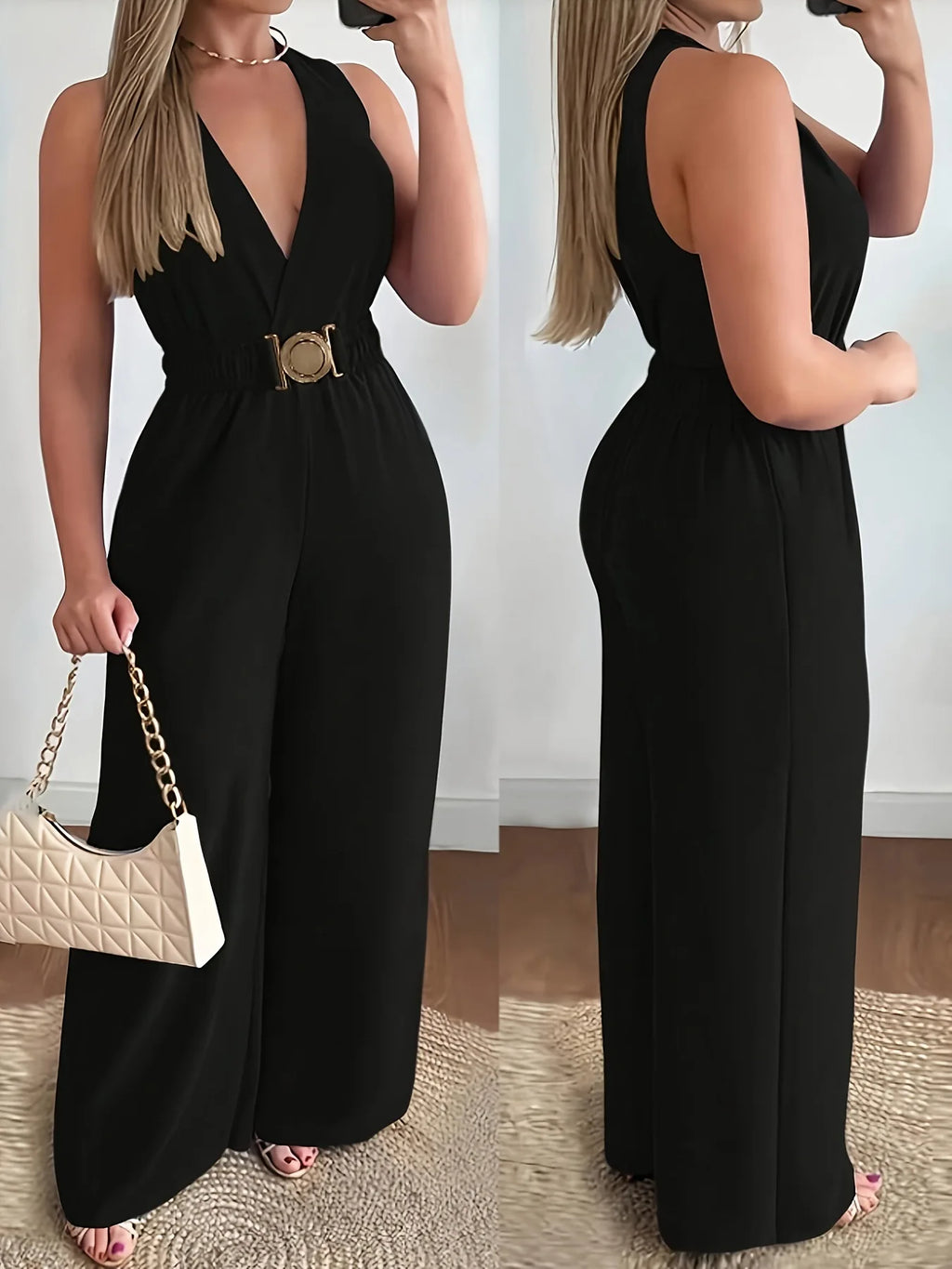 Jumpsuits women 2026 rompers Spring/Summer Deep V-neck sleeveless sexy jumpsuit wide-leg slim fashion jumpsuits women's clothing