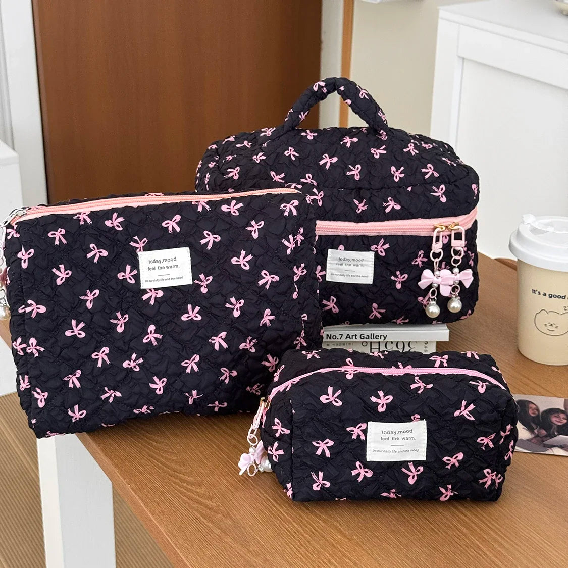 2025 New 3 Bags Set Women Makeup Bag Large Capacity Cosmetic Toiletry Storage Pouch Handbag Make Up Square Zipper Quilting Bag