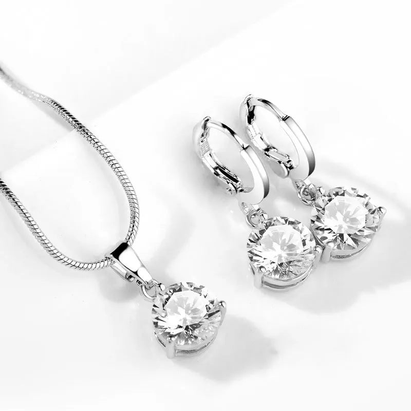 Classic Wedding Jewelry Set For Women Multicolor Zircon Silver Color Earrings Necklace Fashion Gift Jewellery