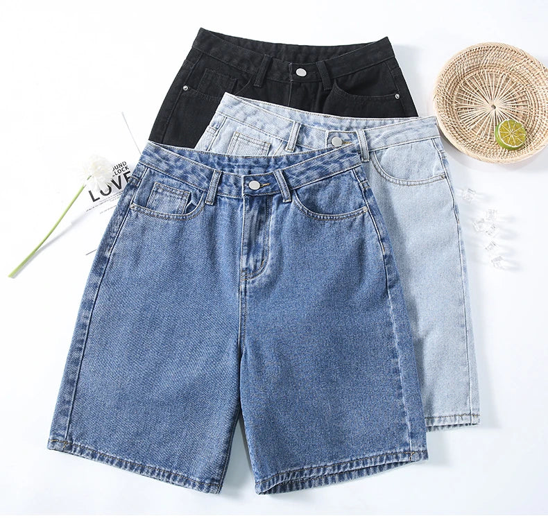 2024 Summer New Women Shorts Jeans Baggy Straight Vintage Streetwear Jeans Shorts Women Clothing Blue Black  Y2K