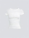 NUOMICI 2025 Summer Short-sleeved T-shirt Women White Mesh Splicing Pleated Design Slim Fit Casual Women's Tops Clothing Popular