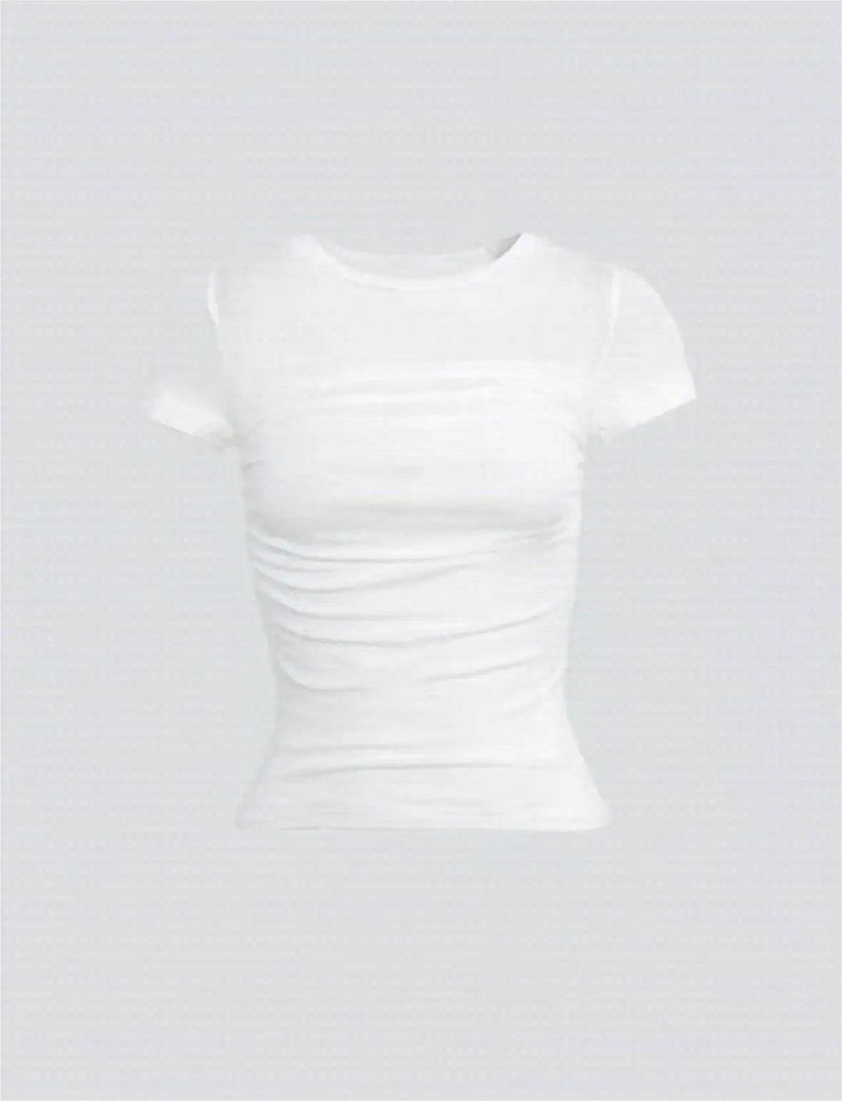 NUOMICI 2025 Summer Short-sleeved T-shirt Women White Mesh Splicing Pleated Design Slim Fit Casual Women's Tops Clothing Popular