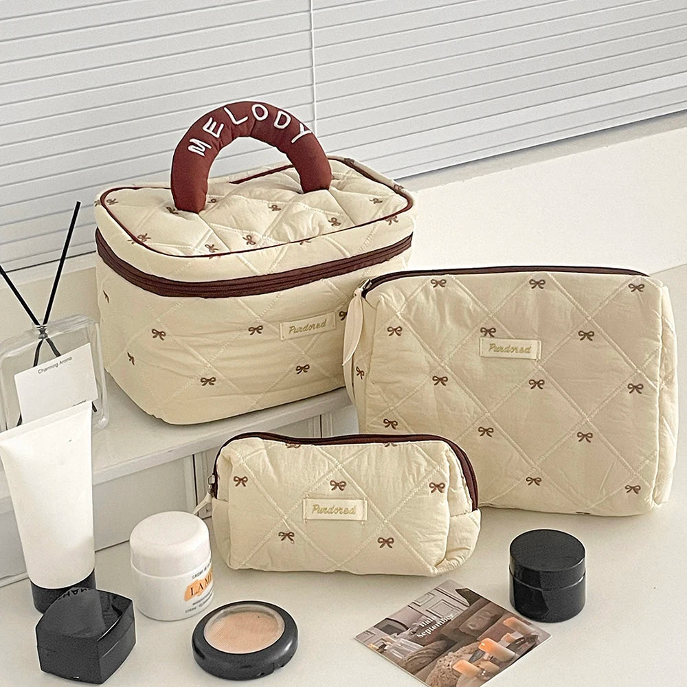 2025 New 3 Bags Set Women Makeup Bag Large Capacity Cosmetic Toiletry Storage Pouch Handbag Make Up Square Zipper Quilting Bag