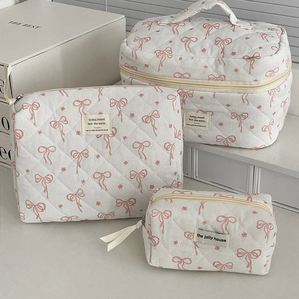 2025 New 3 Bags Set Women Makeup Bag Large Capacity Cosmetic Toiletry Storage Pouch Handbag Make Up Square Zipper Quilting Bag