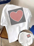 Reading By The Sea, Romantic Love Print Tshirt Double-sided Short Sleeve Crew Neck Casual Top for Summer Spring,Women'S Clothing