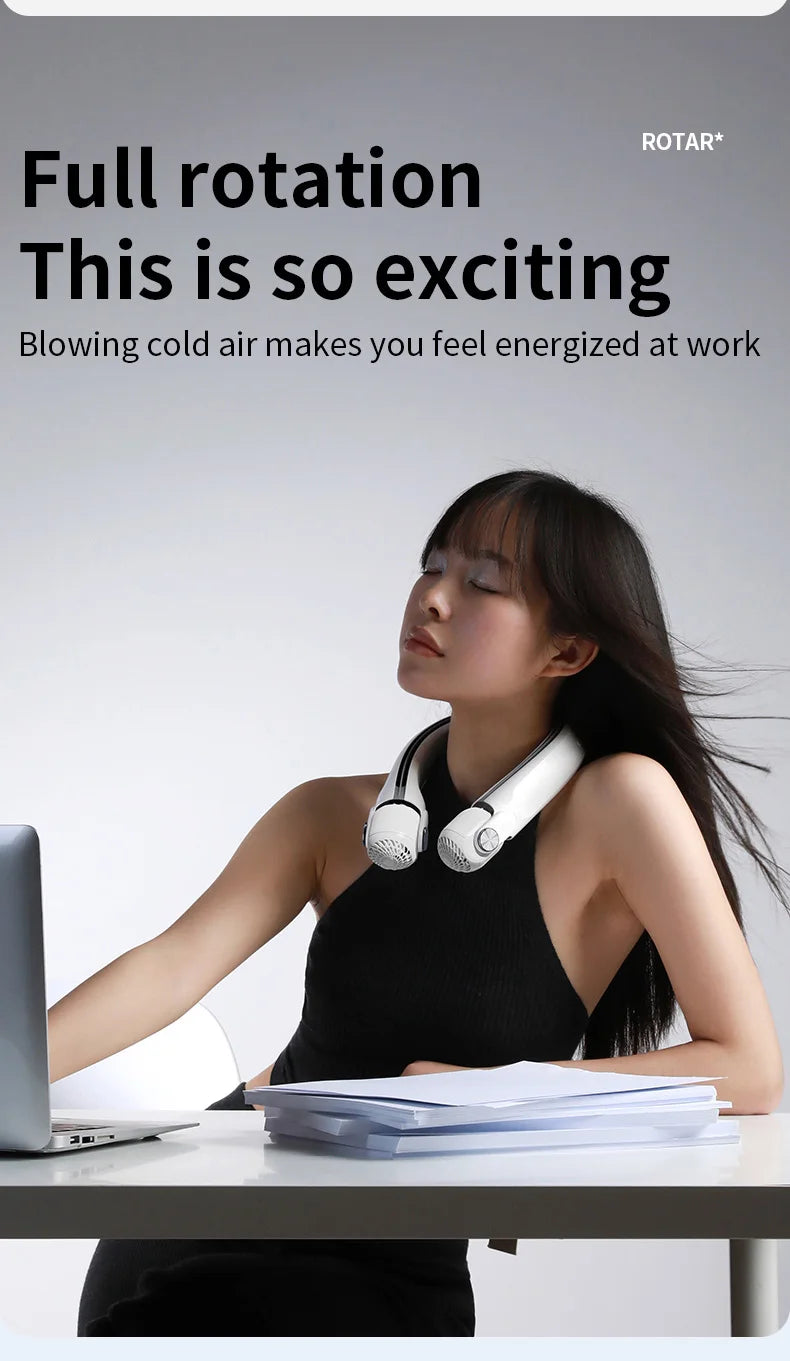 USB Rechargeable Rotor Neck Hanging Portable Fan Adjustable Bladeless Turbo Cooling for Dorm Home Outdoor Use