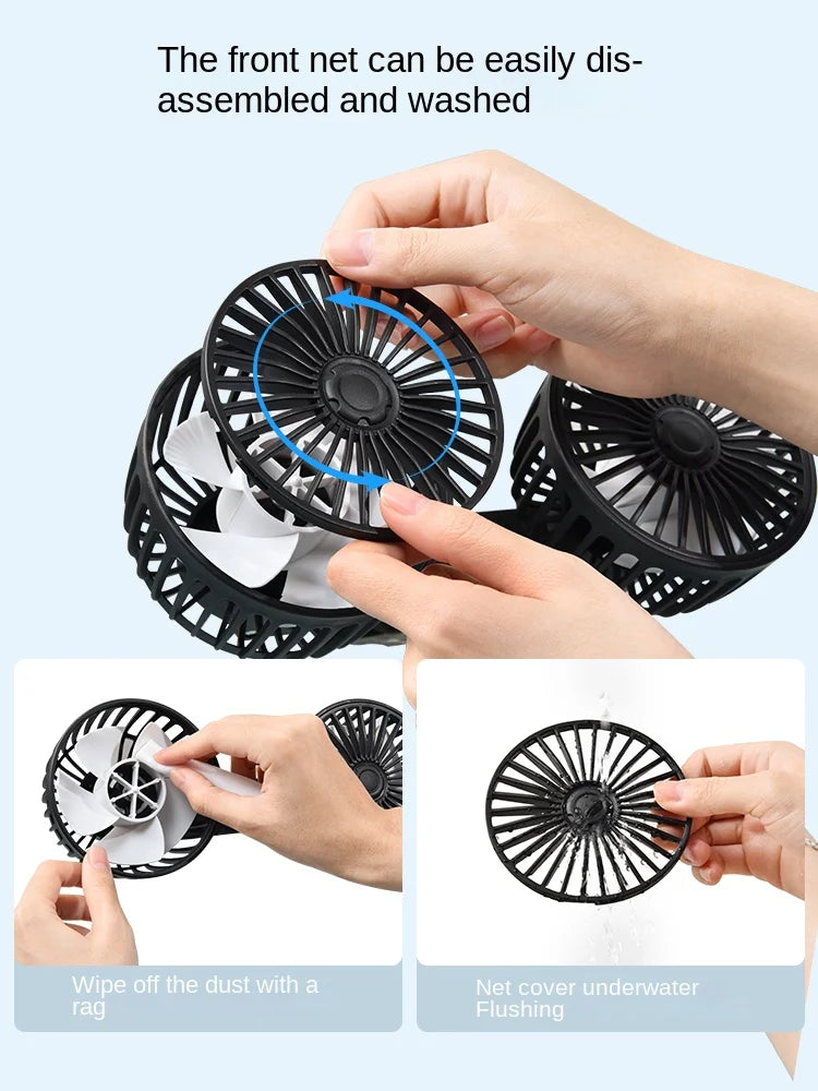 Car mounted rear electric fan with USB interface for car use, 12V 24V, large truck interior, rear seats, silent and powerful