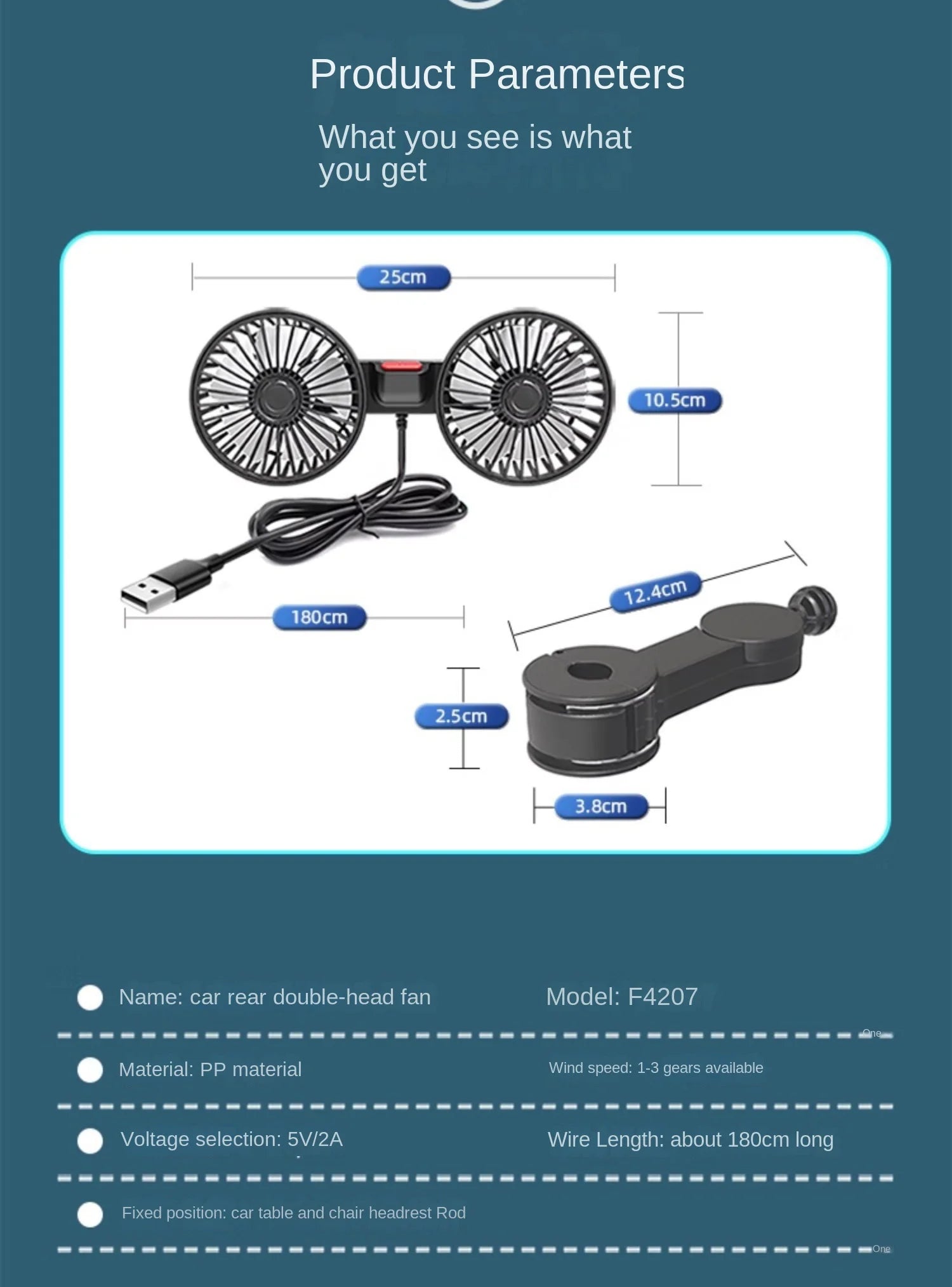 Car mounted rear electric fan with USB interface for car use, 12V 24V, large truck interior, rear seats, silent and powerful