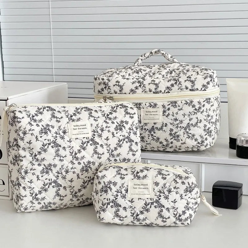 4pcs Retro Black White Floral Cosmetic Bag Large Capacity Portable Travel Toiletry Storage Bag