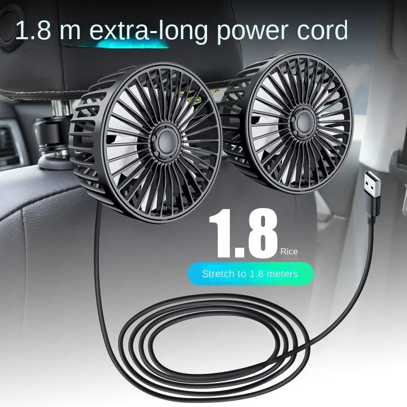 Car mounted rear electric fan with USB interface for car use, 12V 24V, large truck interior, rear seats, silent and powerful