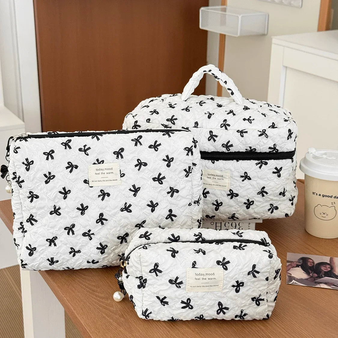 2025 New 3 Bags Set Women Makeup Bag Large Capacity Cosmetic Toiletry Storage Pouch Handbag Make Up Square Zipper Quilting Bag