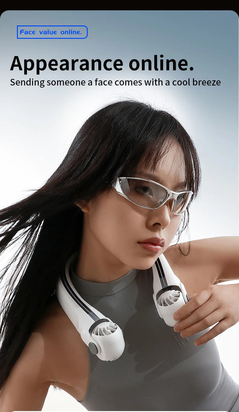 USB Rechargeable Rotor Neck Hanging Portable Fan Adjustable Bladeless Turbo Cooling for Dorm Home Outdoor Use
