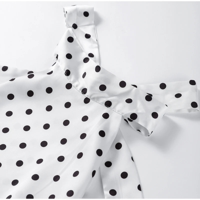 Fashion Polka Dot Mini Dress For Women Elegant Bow Tie Neck Short Sleeve Waist Slim Dress Lady 2026 Spring Summer Chic Vestidos