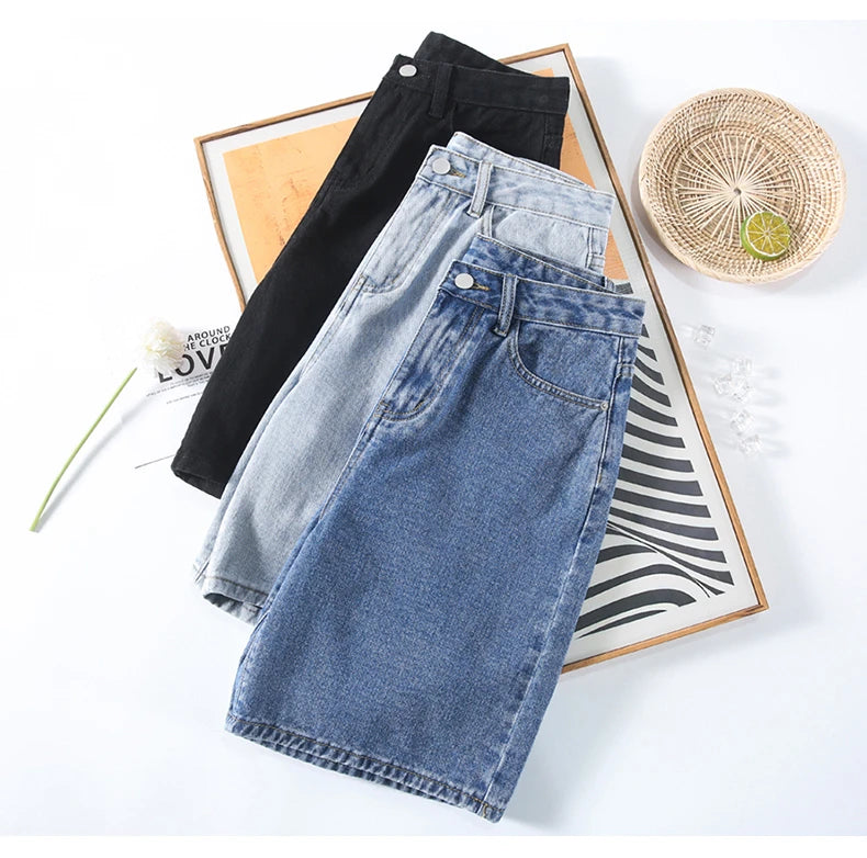 2024 Summer New Women Shorts Jeans Baggy Straight Vintage Streetwear Jeans Shorts Women Clothing Blue Black  Y2K