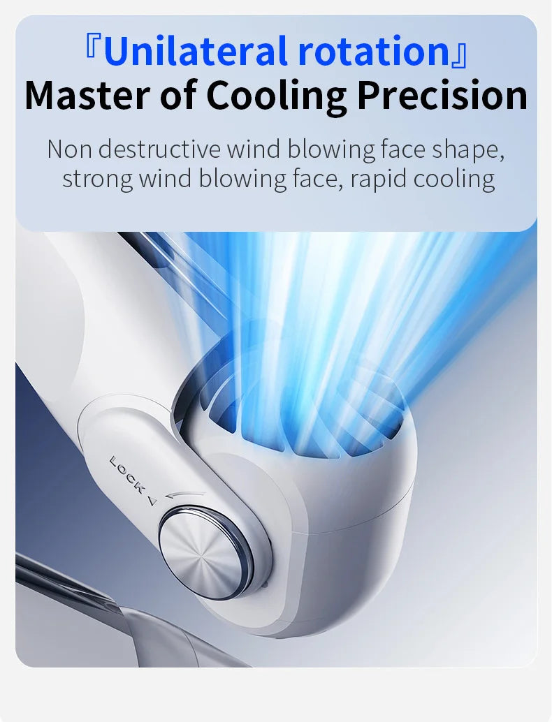 USB Rechargeable Rotor Neck Hanging Portable Fan Adjustable Bladeless Turbo Cooling for Dorm Home Outdoor Use