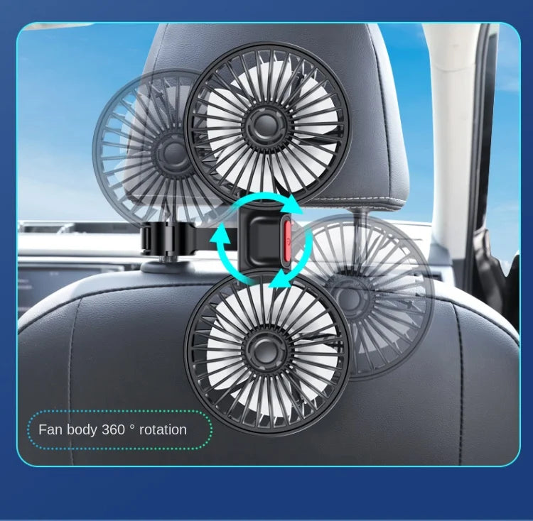 Car mounted rear electric fan with USB interface for car use, 12V 24V, large truck interior, rear seats, silent and powerful