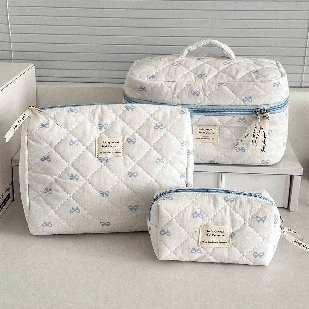 2025 New 3 Bags Set Women Makeup Bag Large Capacity Cosmetic Toiletry Storage Pouch Handbag Make Up Square Zipper Quilting Bag