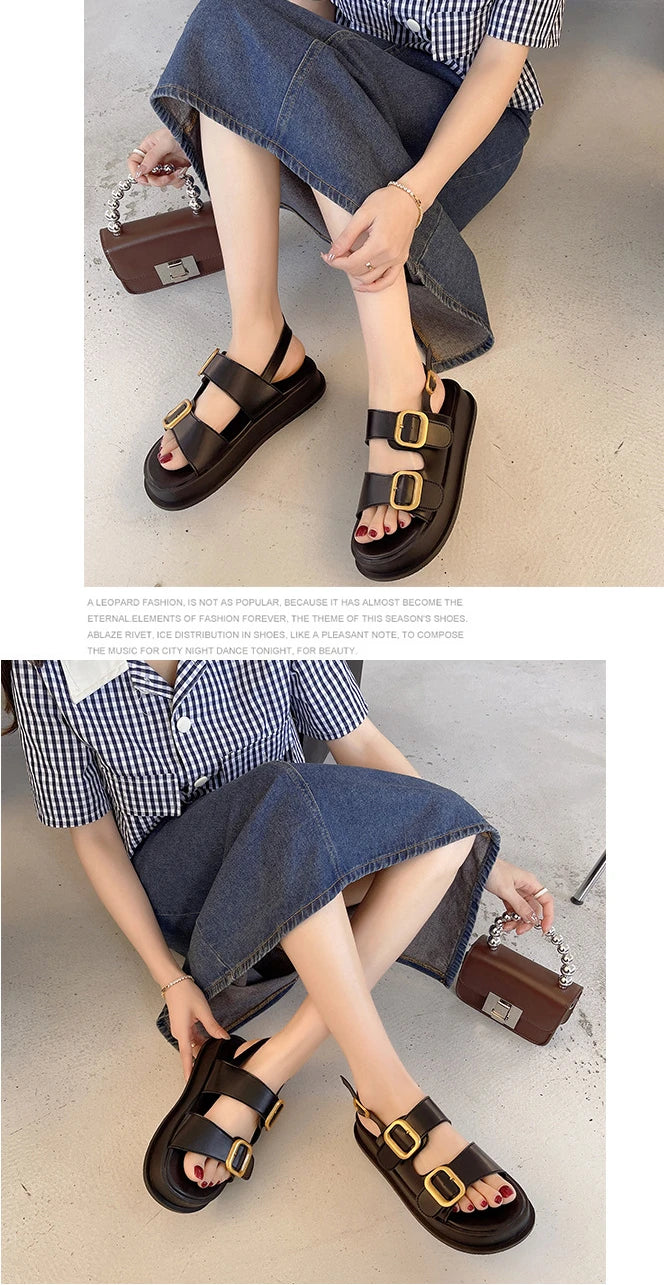 Gladiator Platform Sandals, 2025 Summer Metal Buckle Flat Sandals