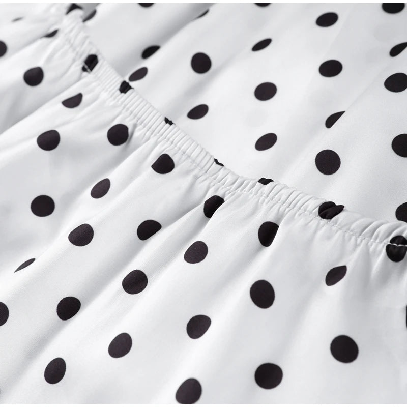 Fashion Polka Dot Mini Dress For Women Elegant Bow Tie Neck Short Sleeve Waist Slim Dress Lady 2026 Spring Summer Chic Vestidos