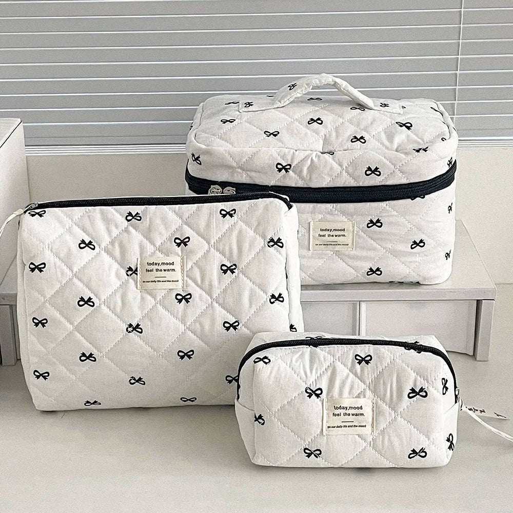 2025 New 3 Bags Set Women Makeup Bag Large Capacity Cosmetic Toiletry Storage Pouch Handbag Make Up Square Zipper Quilting Bag