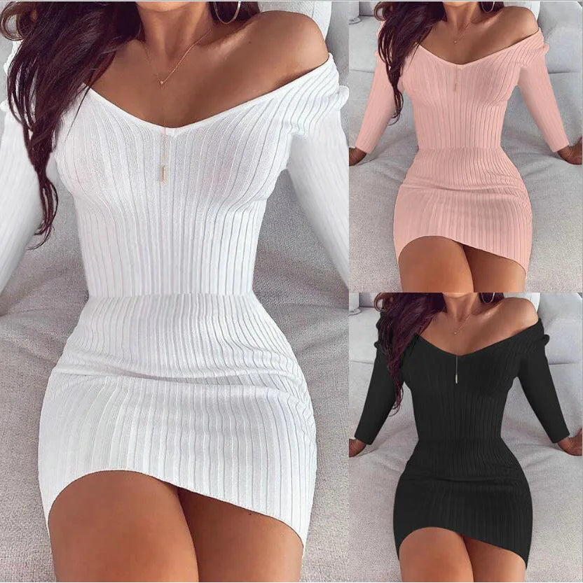 Women Summer Dress 2025 New Sexy Elegant Solid V-neck form-fitting Vertical Striped long-sleeved Dress Vestidoes Cheap Clothing