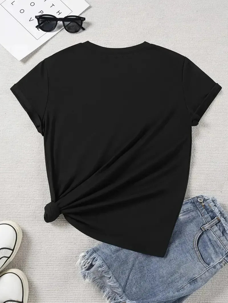 Reading By The Sea, Romantic Love Print Tshirt Double-sided Short Sleeve Crew Neck Casual Top for Summer Spring,Women'S Clothing