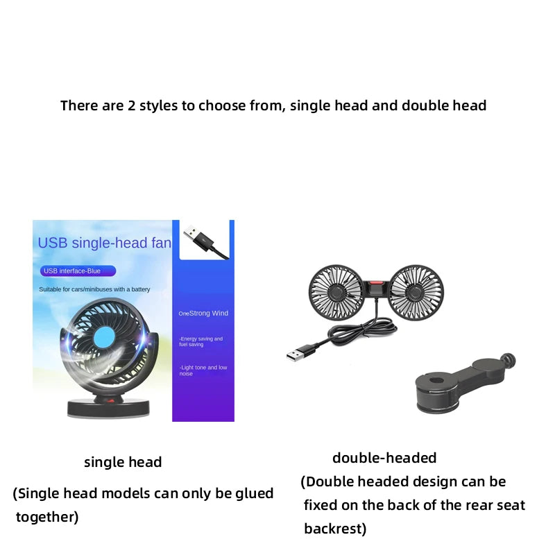 Car mounted rear electric fan with USB interface for car use, 12V 24V, large truck interior, rear seats, silent and powerful