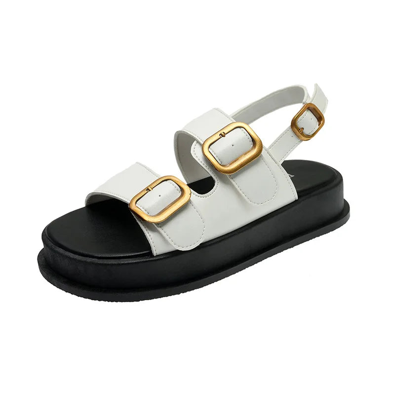 Gladiator Platform Sandals, 2025 Summer Metal Buckle Flat Sandals