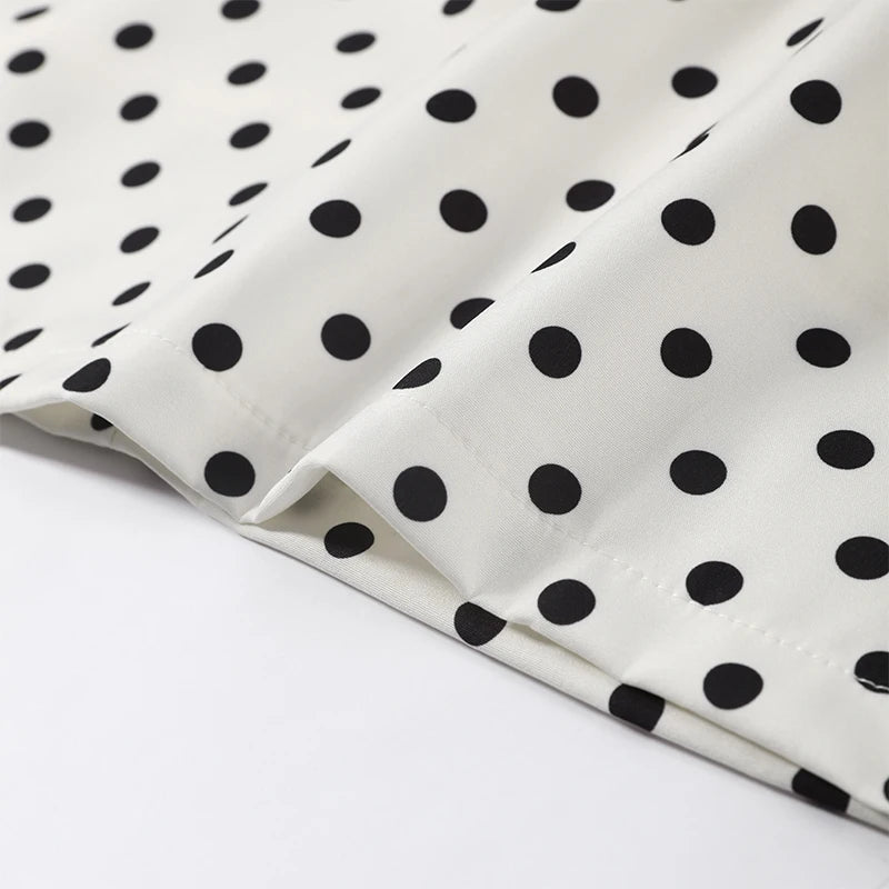 Fashion Polka Dot Mini Dress For Women Elegant Bow Tie Neck Short Sleeve Waist Slim Dress Lady 2026 Spring Summer Chic Vestidos
