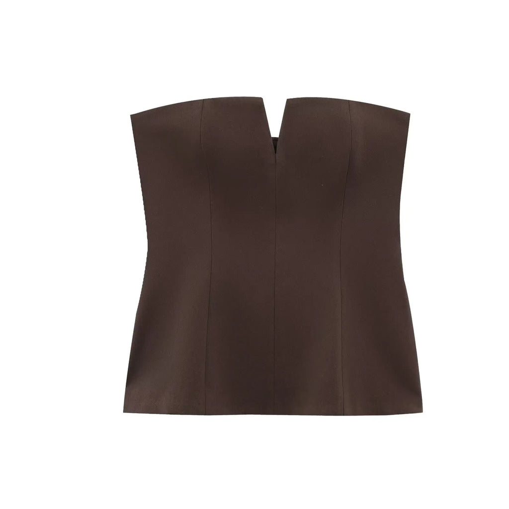 Spring Summer New Women's Sexy Strapless Tube Top ZR Style Commute Zipper Slim Fit Polyester Fiber Single Piece Regular Length