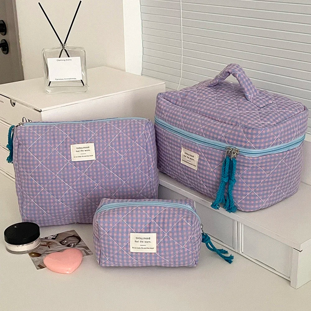 2025 New 3 Bags Set Women Makeup Bag Large Capacity Cosmetic Toiletry Storage Pouch Handbag Make Up Square Zipper Quilting Bag