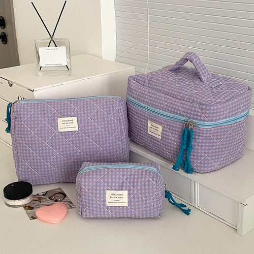 2025 New 3 Bags Set Women Makeup Bag Large Capacity Cosmetic Toiletry Storage Pouch Handbag Make Up Square Zipper Quilting Bag