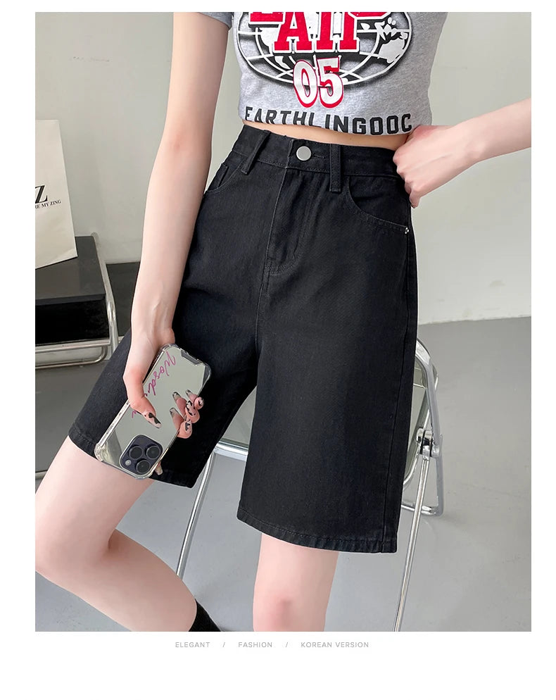 2024 Summer New Women Shorts Jeans Baggy Straight Vintage Streetwear Jeans Shorts Women Clothing Blue Black  Y2K