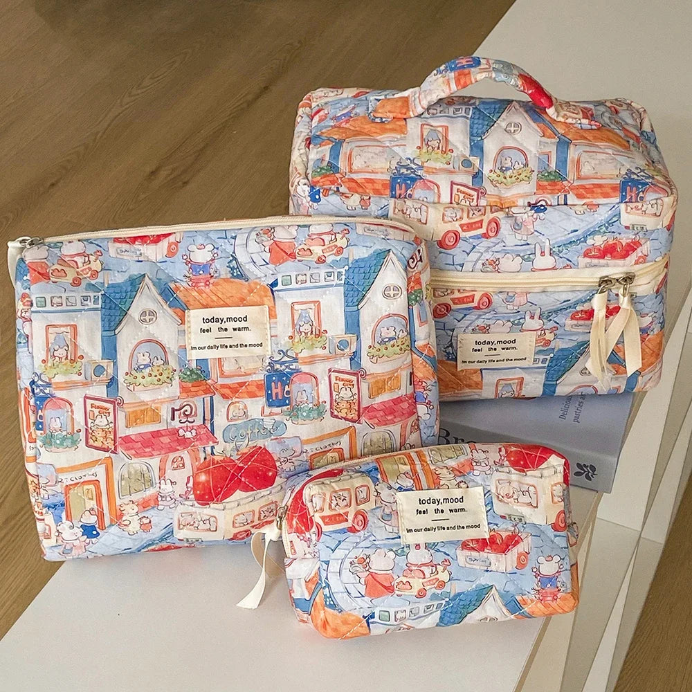 2025 New 3 Bags Set Women Makeup Bag Large Capacity Cosmetic Toiletry Storage Pouch Handbag Make Up Square Zipper Quilting Bag