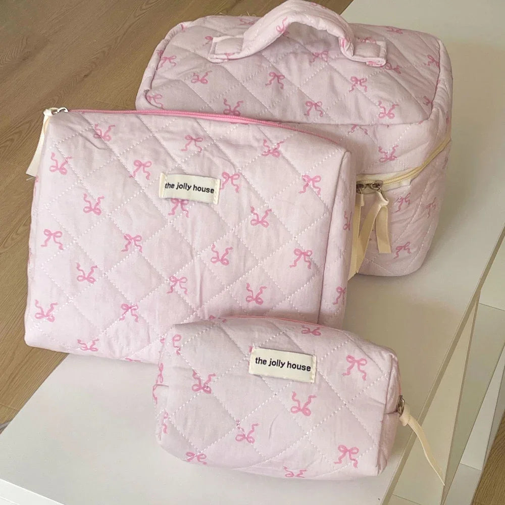 2025 New 3 Bags Set Women Makeup Bag Large Capacity Cosmetic Toiletry Storage Pouch Handbag Make Up Square Zipper Quilting Bag