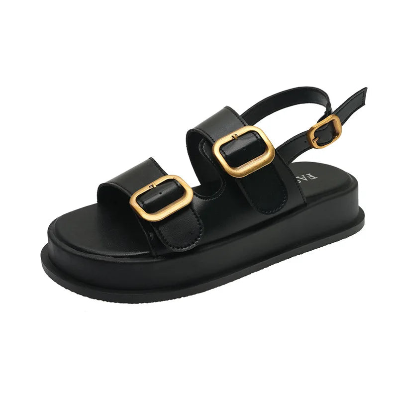 Gladiator Platform Sandals, 2025 Summer Metal Buckle Flat Sandals