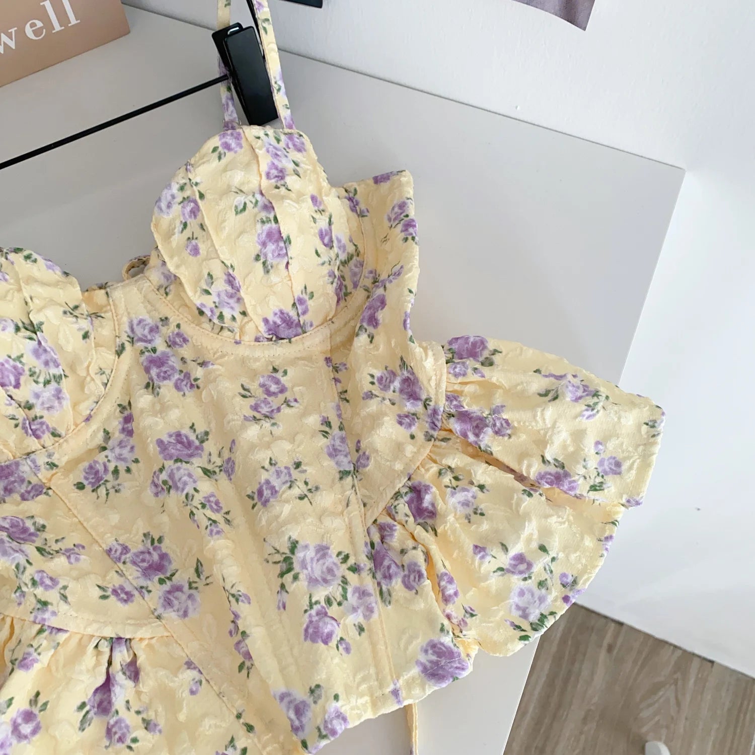 Sexy Slim  Corset ruffle print Chic Korean Camis Tank Top Basic Fashion Off Shoulder Summer Women Clothing