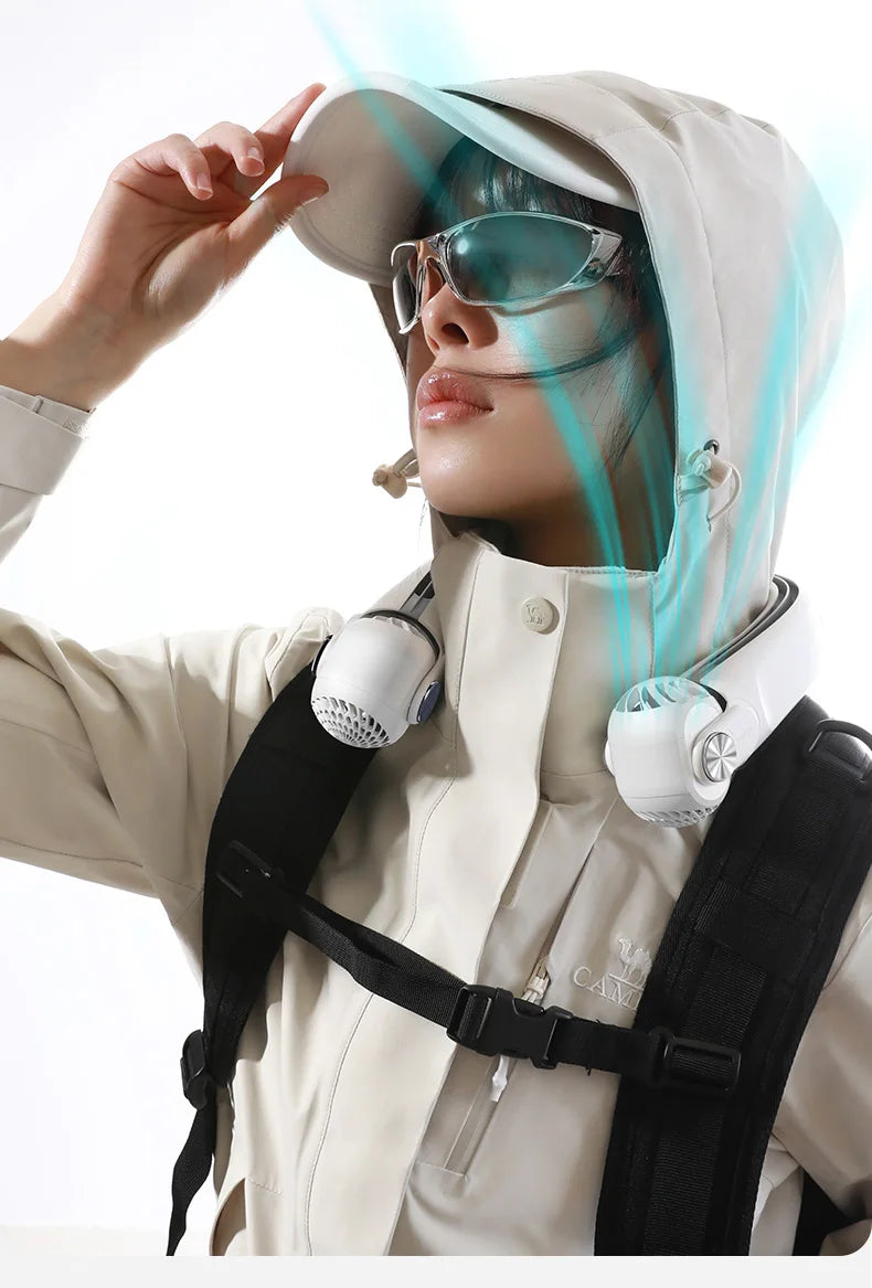 USB Rechargeable Rotor Neck Hanging Portable Fan Adjustable Bladeless Turbo Cooling for Dorm Home Outdoor Use