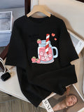 Delicious Strawberry Drink Printed Women's T-shirt Summer Breathable Street Casual Sports Cool Short Sleeve Women Clothing Y2K
