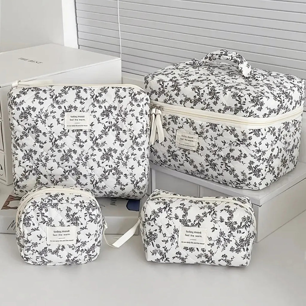 4pcs Floral Makeup Bag Set - Large Capacity Travel Organizer Pouch with Zipper Easy to Clean Travel Toiletry Organizer