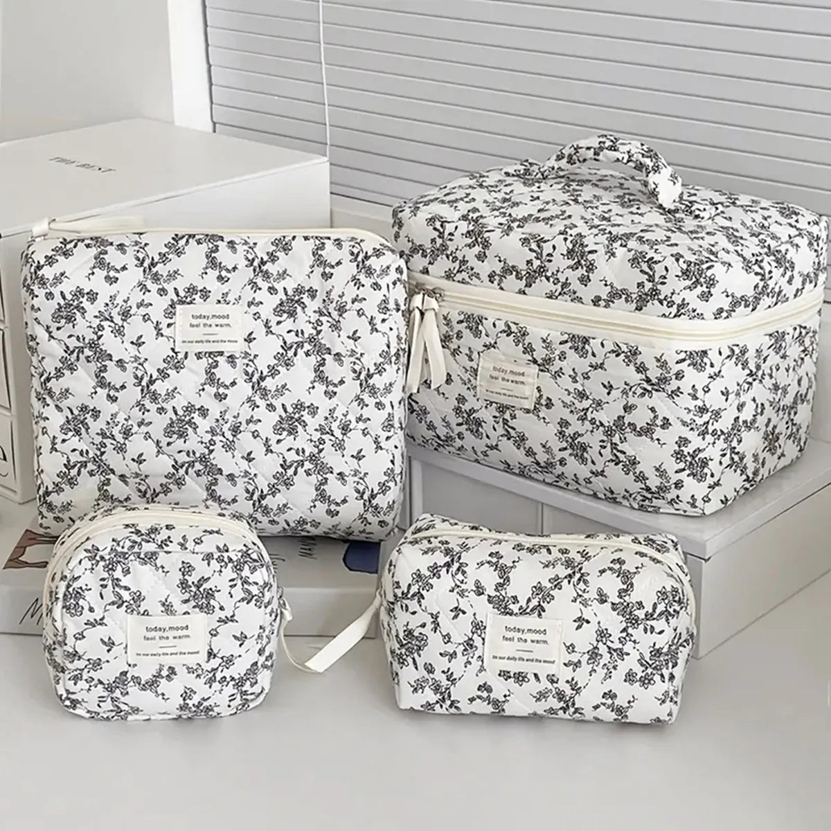 4pcs Floral Makeup Bag Set - Large Capacity Travel Organizer Pouch with Zipper Easy to Clean Travel Toiletry Organizer
