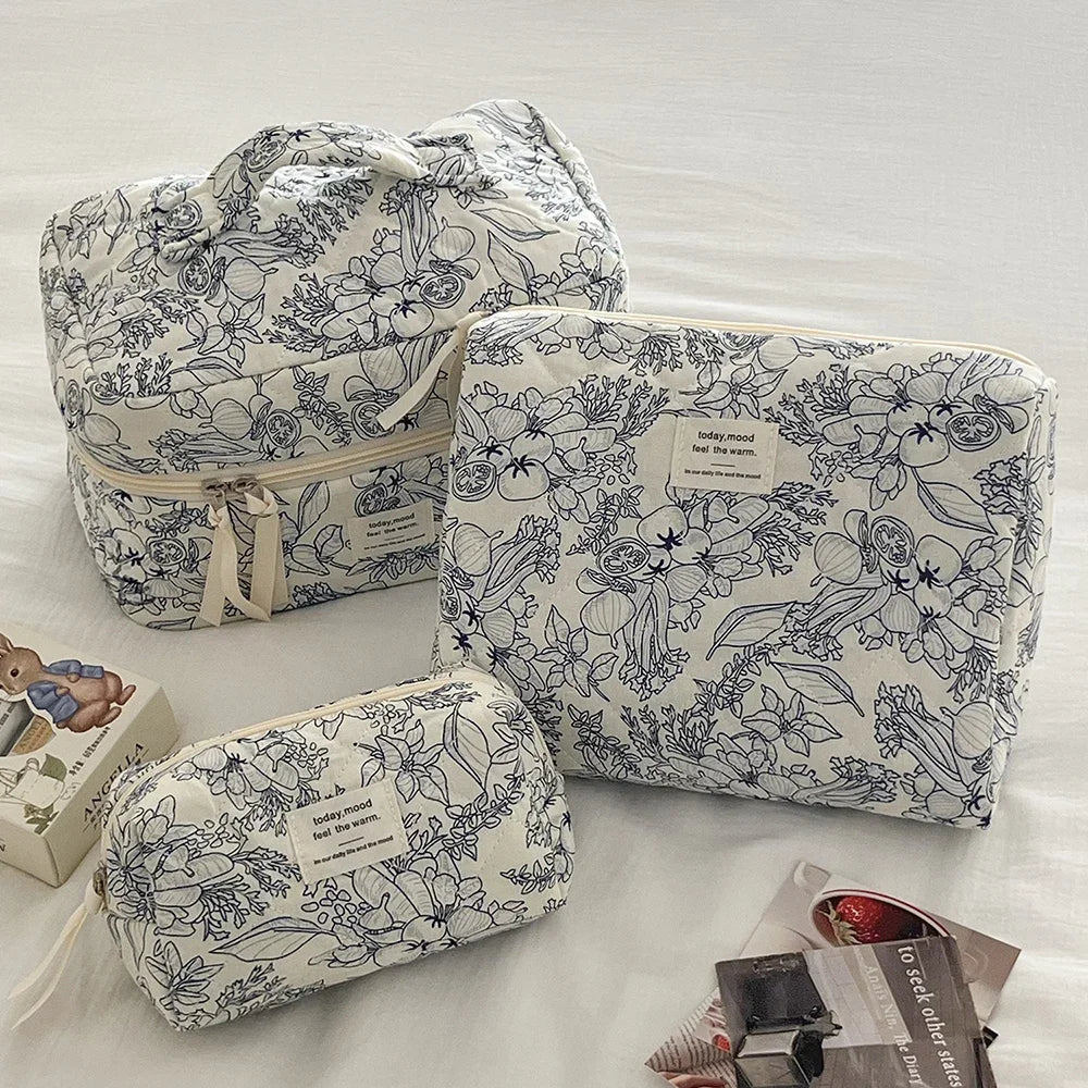 2025 New 3 Bags Set Women Makeup Bag Large Capacity Cosmetic Toiletry Storage Pouch Handbag Make Up Square Zipper Quilting Bag