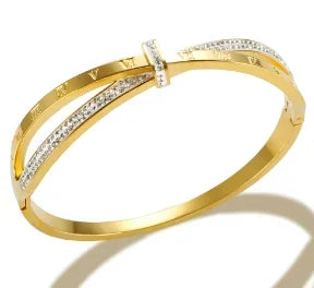 Simple Steel 3 Crystal Bracelet Bangle