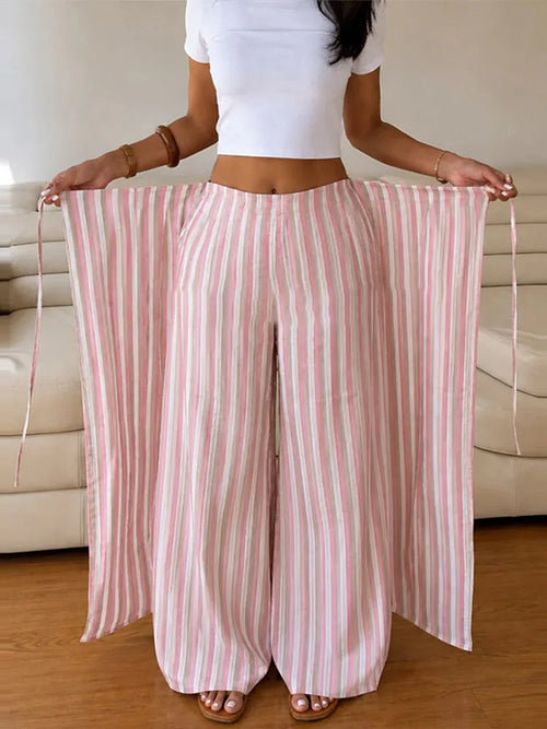 Boho Striped Wide-Leg Palazzo Trousers