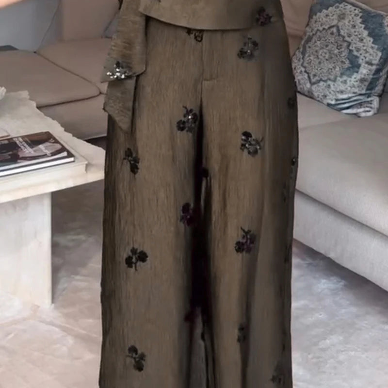 Sequins Women's Pant Sets Sexy Halter Neck Wrap Top Wide Leg Pants Two Piece Set Female 2026 Summer Woman New Vacation Outfit