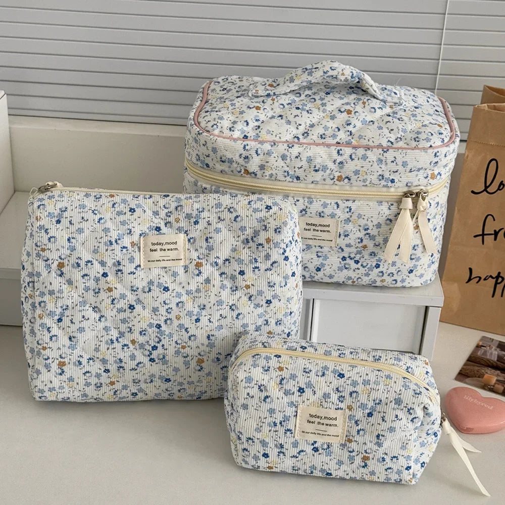 2025 New 3 Bags Set Women Makeup Bag Large Capacity Cosmetic Toiletry Storage Pouch Handbag Make Up Square Zipper Quilting Bag