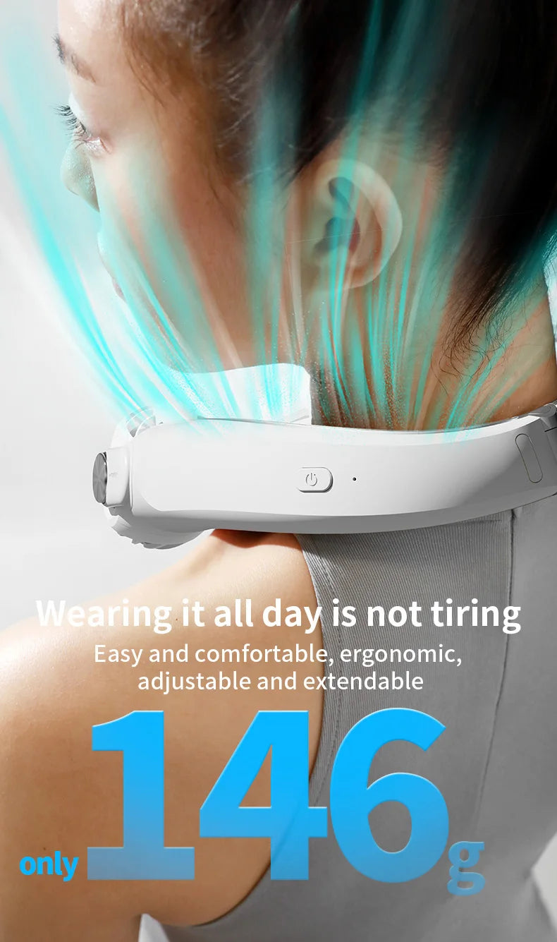 USB Rechargeable Rotor Neck Hanging Portable Fan Adjustable Bladeless Turbo Cooling for Dorm Home Outdoor Use
