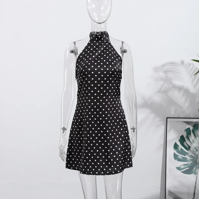 Fashion Polka Dot Mini Dress For Women Elegant Bow Tie Neck Short Sleeve Waist Slim Dress Lady 2026 Spring Summer Chic Vestidos
